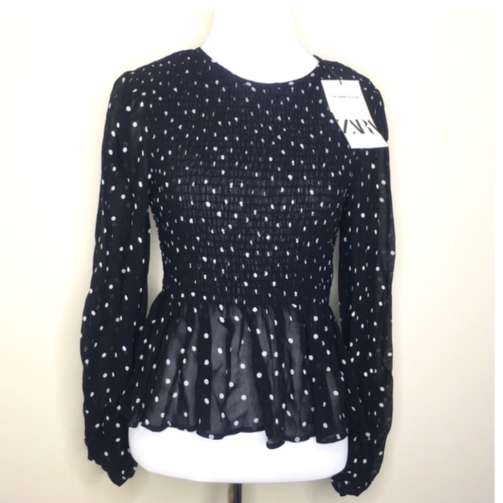 ZARA NWT Black Mimmi Polka Dot Blouse